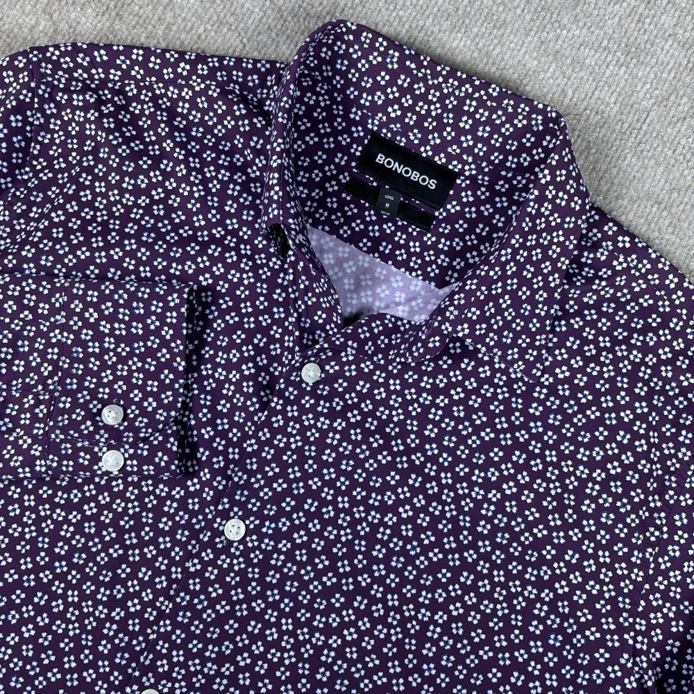 Bonobos Slim Fit Long Sleeve Floral Button Up Shirt Men's M Long Purple Stretch
